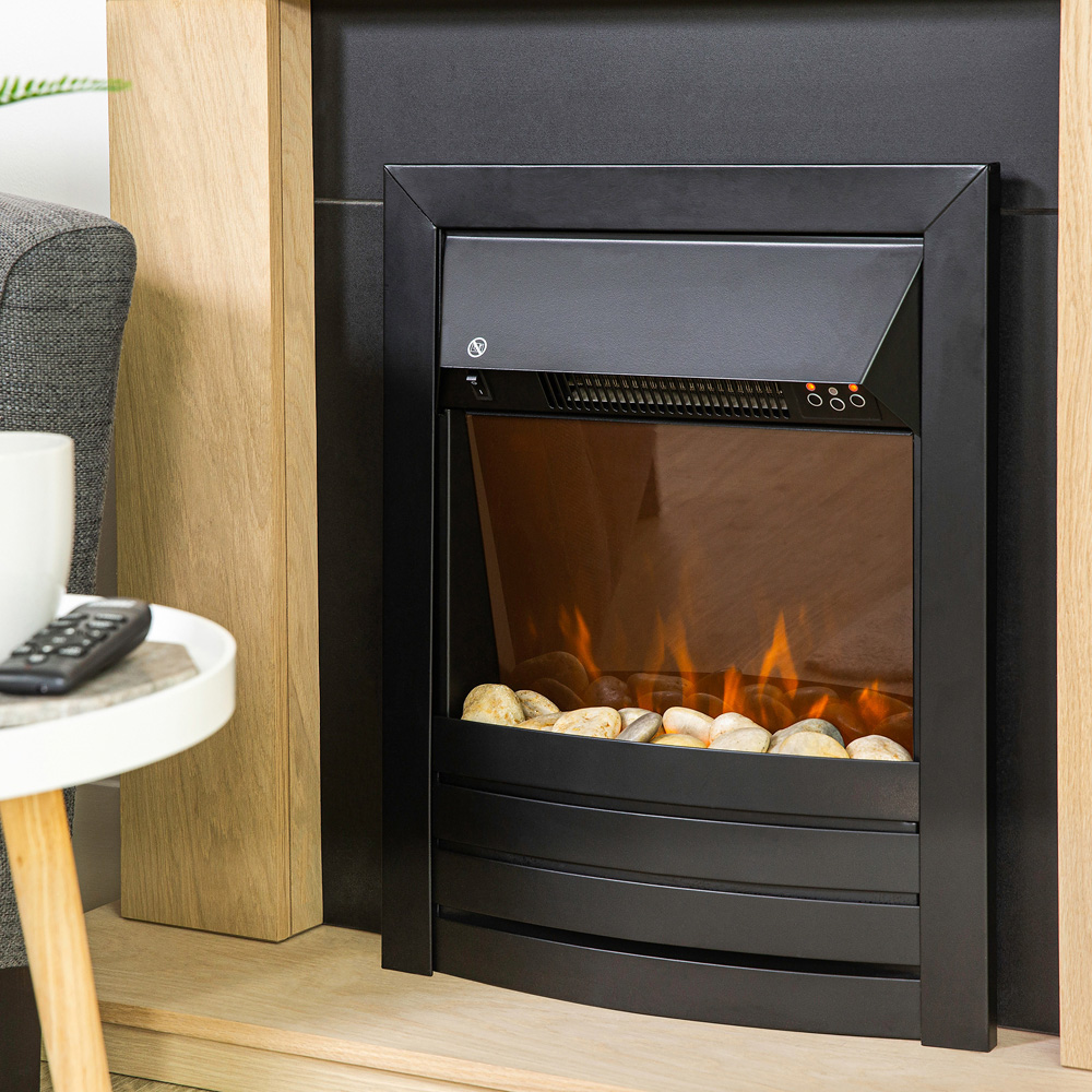 Zanussi 19 Inch Black Cast Iron Effect LED Electric Inset Fireplace with Pebbles and Remote 2000W Image 5