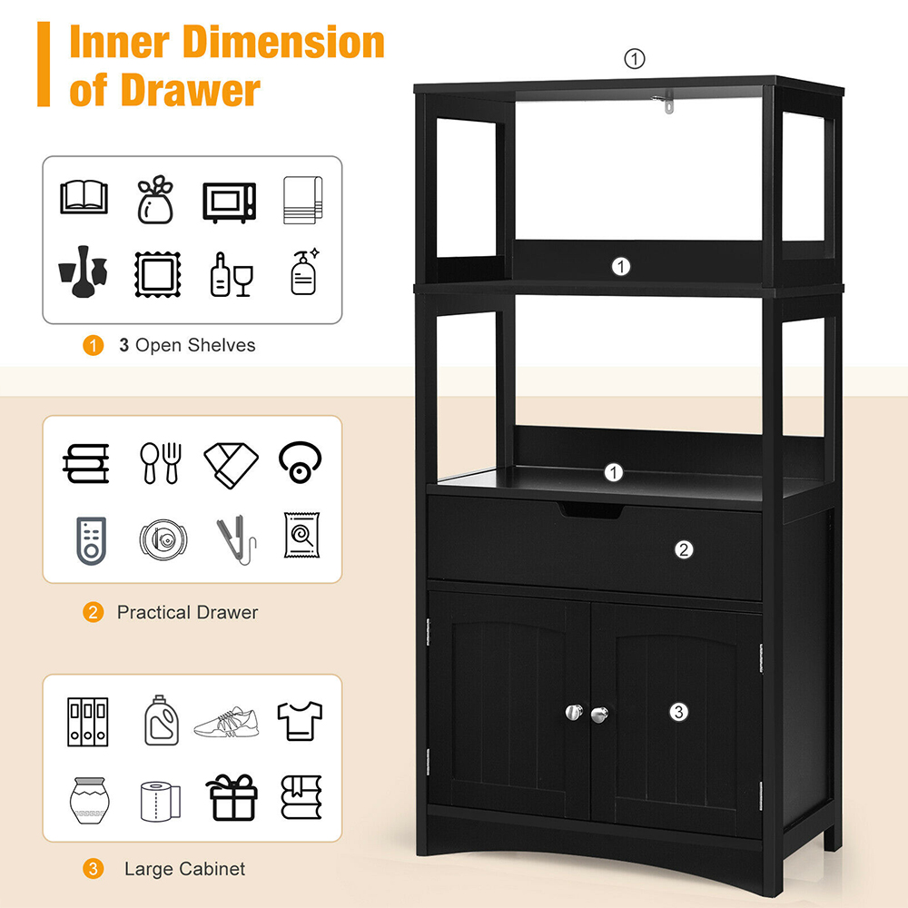 Costway Multipurpose Storage Cabinet with Drawer for Bathroom-Black Image 8
