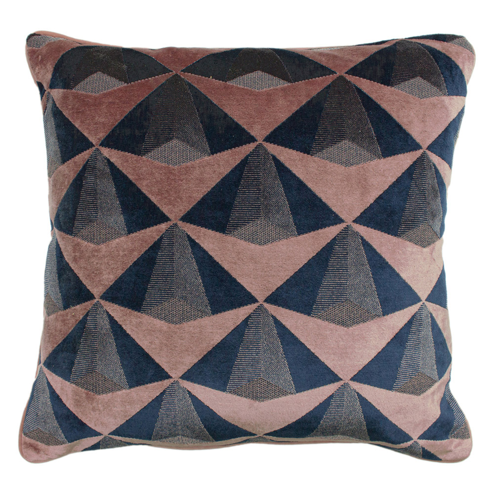 Paoletti Leveque Blush and Navy Velvet Jacquard Cushion Image 1