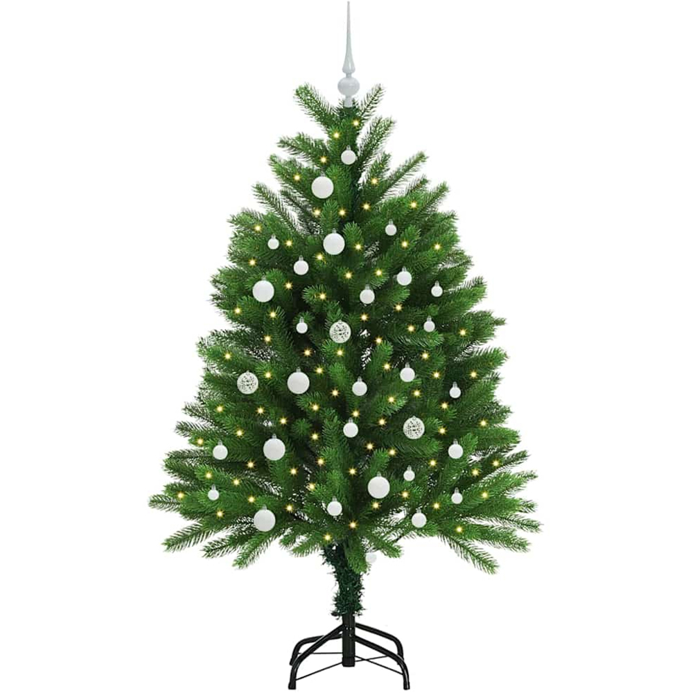 vidaXL Pre-Lit White Baubles Green Artificial Christmas Tree 4ft Image 1