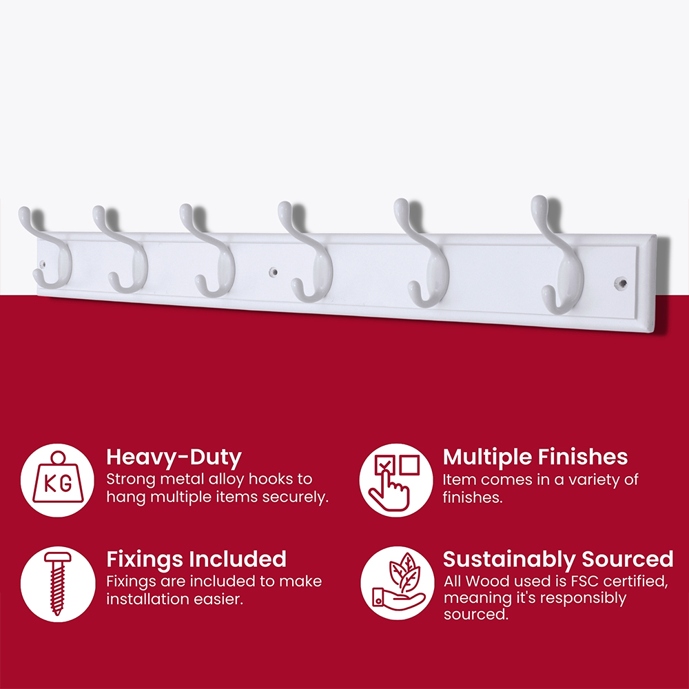 Headbourne Keypak White 6 Hook Coat Rail Image 4