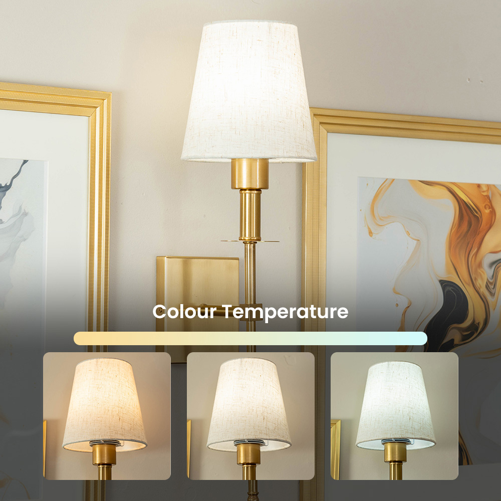 ValueLights Kincaid Plated Gold Wall Light with Cream Shade and LED Bulb Image 7