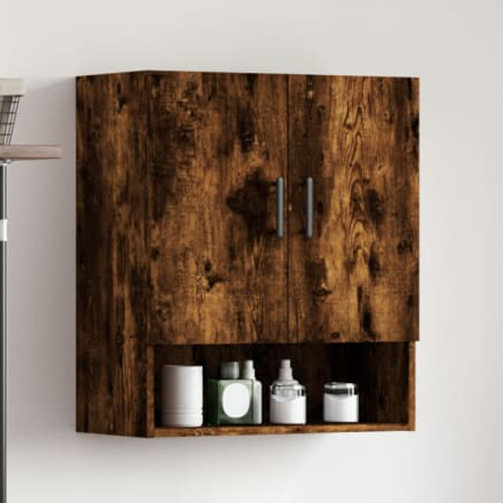 vidaXL 2 Door Single Shelf Smoked Oak Wall Mounted Cabinet Image 1