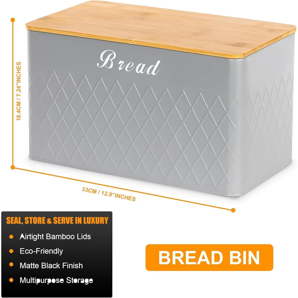 ATEK 5 Piece Grey Kitchen Canister Set with Bamboo Lids Image 5