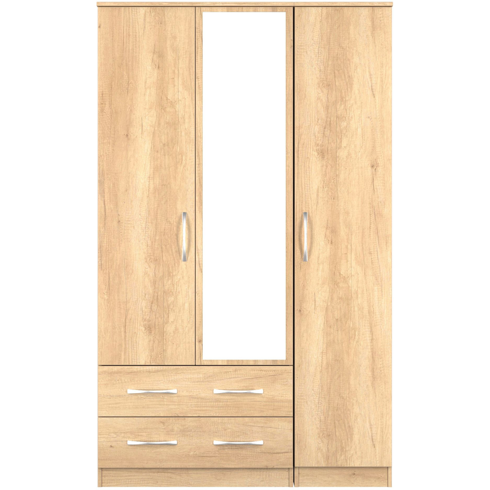 Crowndale Avon 3 Door 2 Drawer Nebraska Oak Mirrored Wardrobe Ready Assembled Image 2