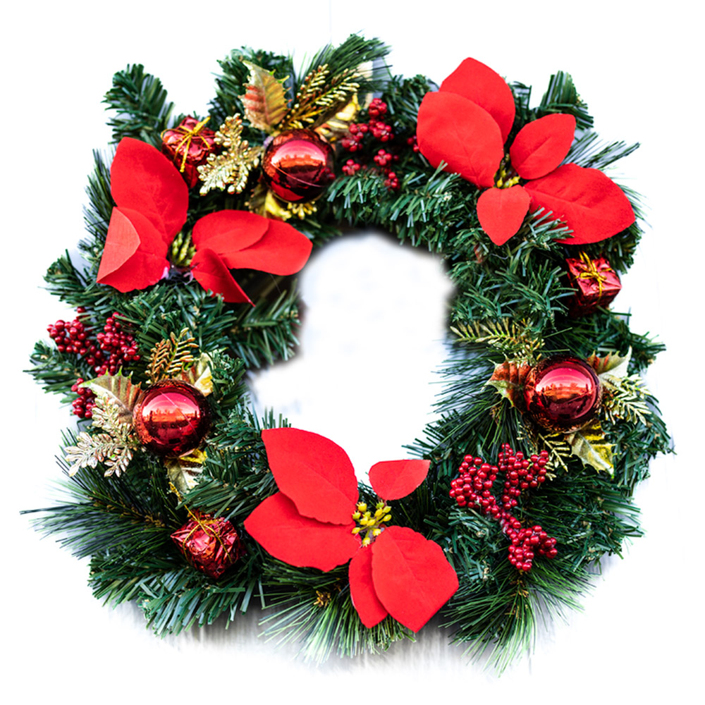 Marco Paul Christmas Wreath with Red and Gold Baubles and Poinsettia 40cm Image 1