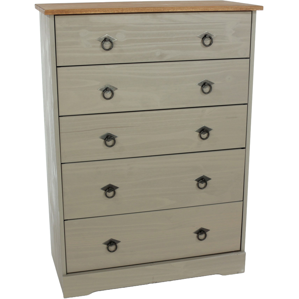 Core Products Corona Classic 5 Drawer Grey Pine Wood Chest of Drawers Image 2