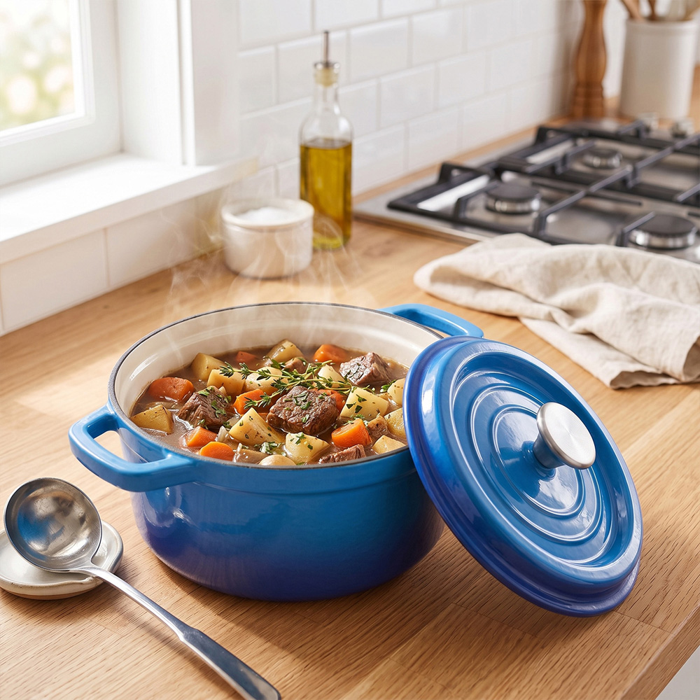 Living and Home Gradient Blue Enamelled Cast Iron Dutch Oven Pot 5L Image 7