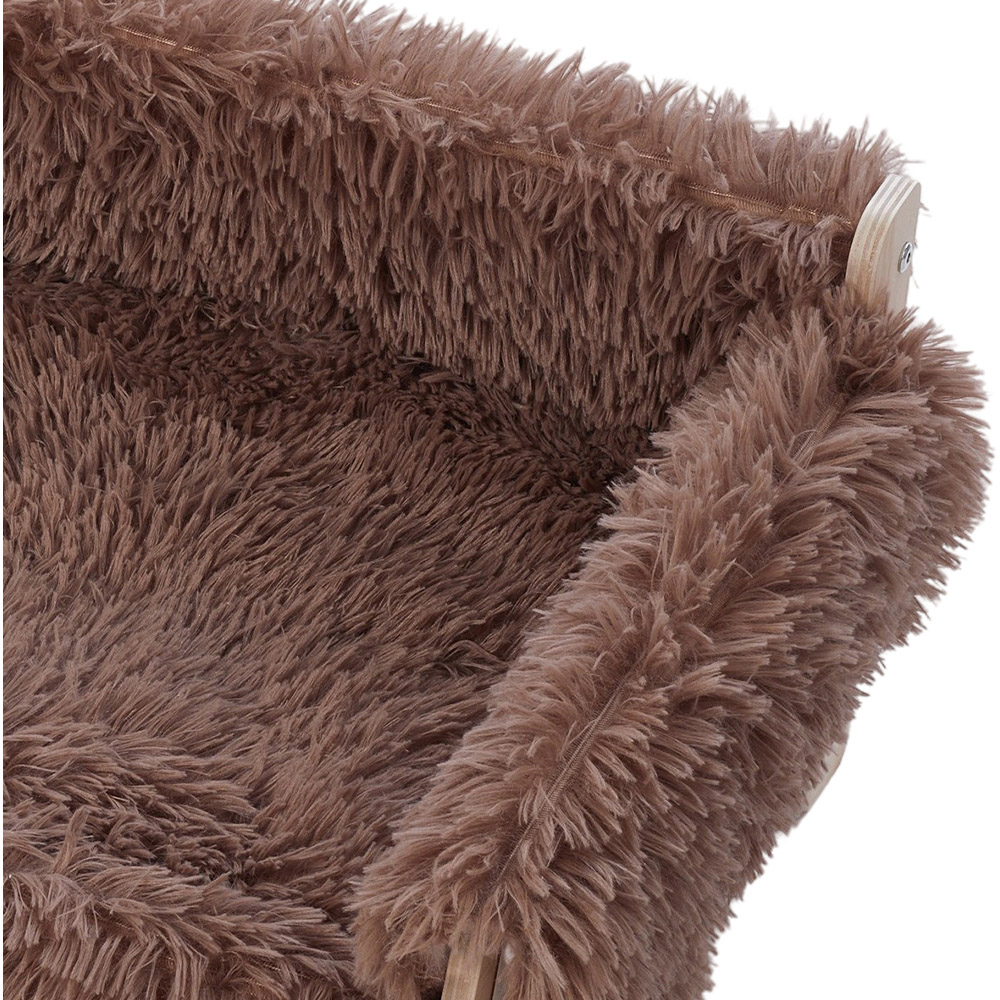 H&O Direct Long Plush Brown Wooden Pet Sofa Image 5