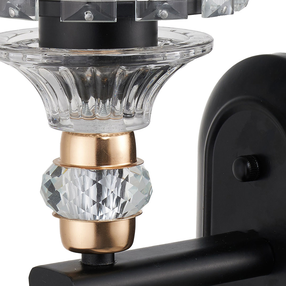 Living and Home Elegant Black Metal and Crystal E27 Wall Light Image 3