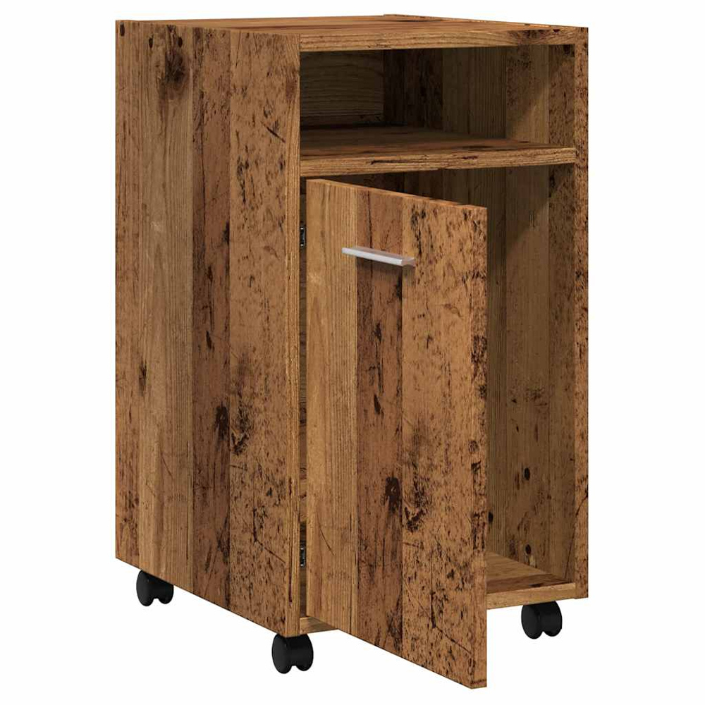 vidaXL Single Door Single Shelf Old Wood Storage Cabinet with Wheels Image 3