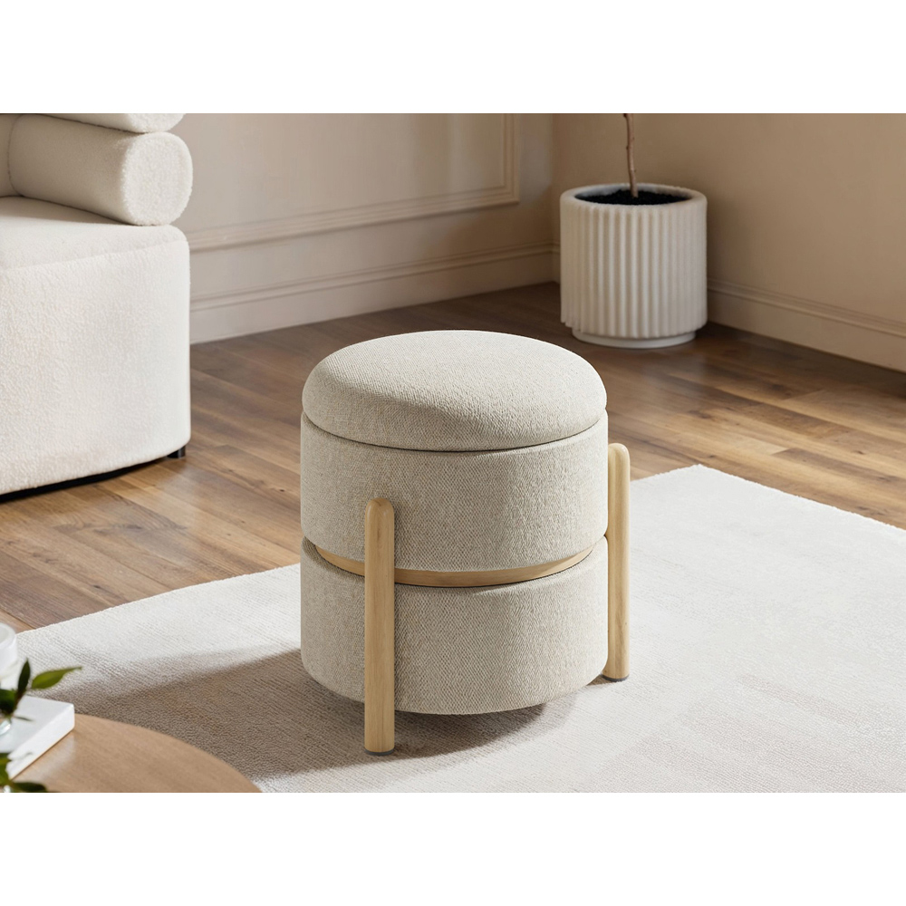 SOLACE+CO Ada Beige Fabric Storage Pouffe Image 4