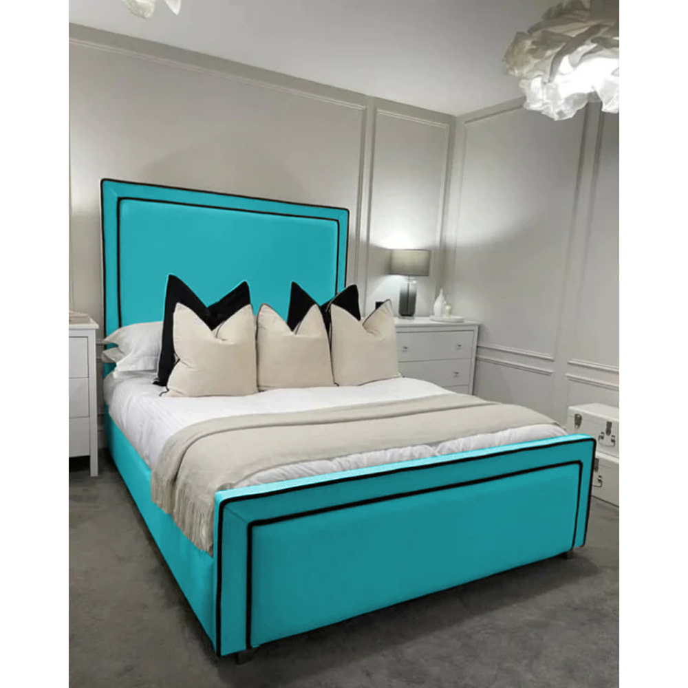 Eleganza Home Bianca King Size Teal Plush Velvet Bed Frame with Headboard and Footboard Image 3