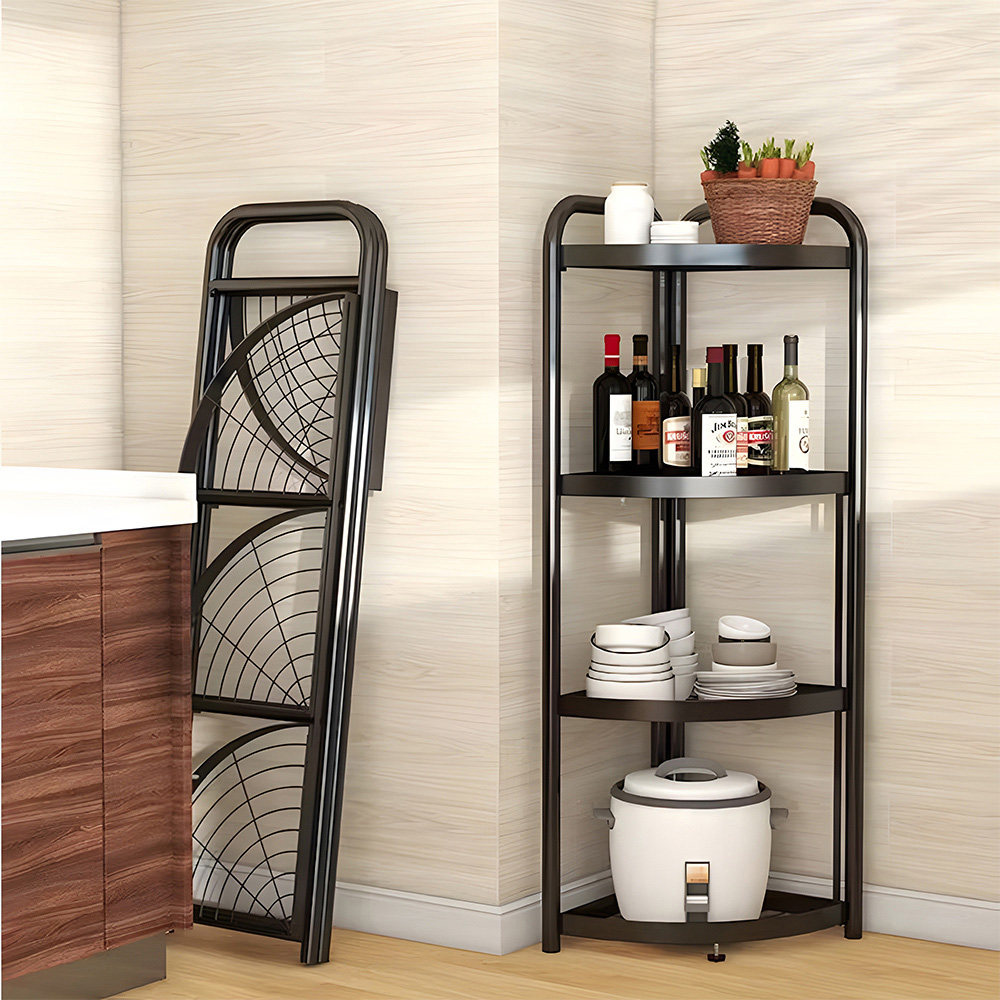 Living and Home 4-Tier Black Foldable Carbon Steel Corner Storage Rack Image 7