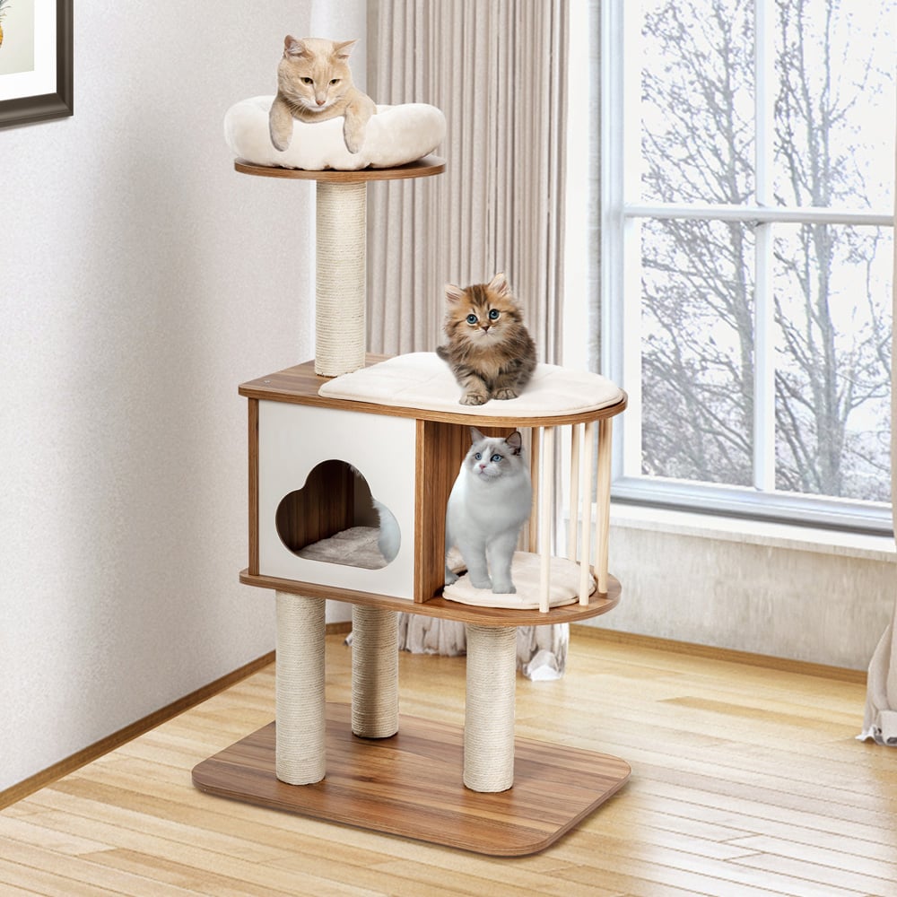 Costway Brown Platform Wooden Cat Tower Image 4