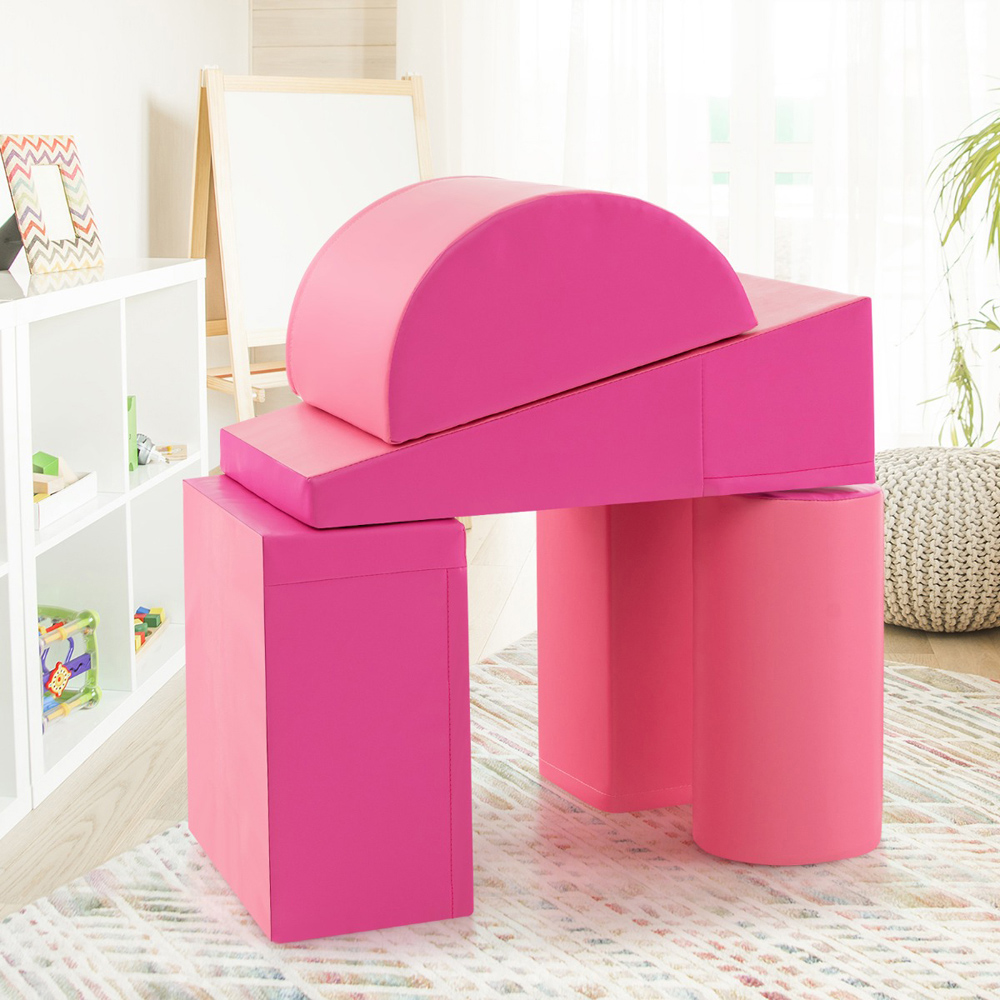 Costway Pink Kids Soft Climb and Crawl Playset 5 Piece Image 4