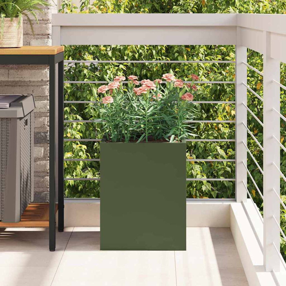 vidaXL Olive Green Cold Rolled Steel Garden Planter 40 x 32 x 32cm Image 2