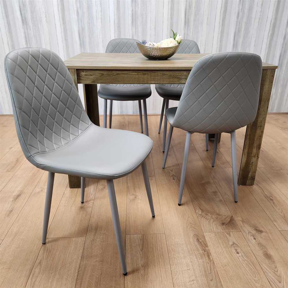 Kosy Koala 4 Seater Faux Leather Gem Pattern Dining Set Rustic Effect and Grey Image 7