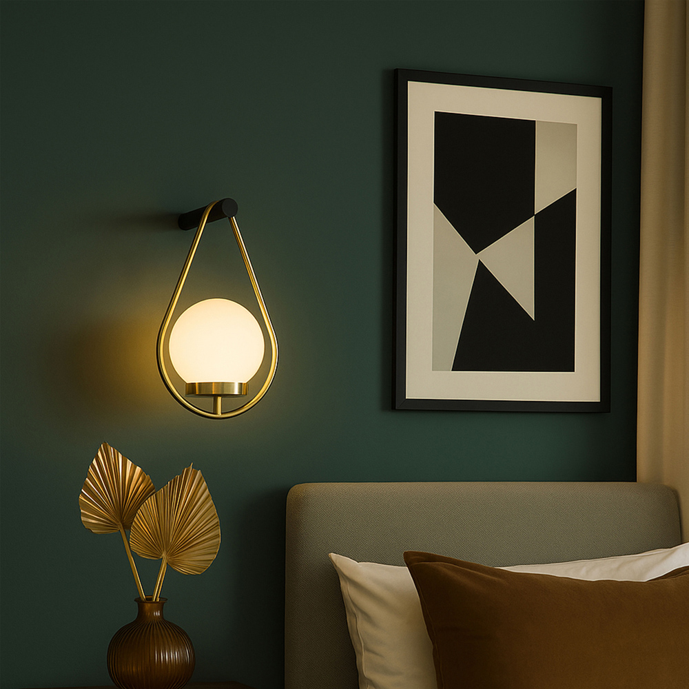 Lighting Collection LED Opal White Glass and Gold Rechargeable Wall Lamp Image 2