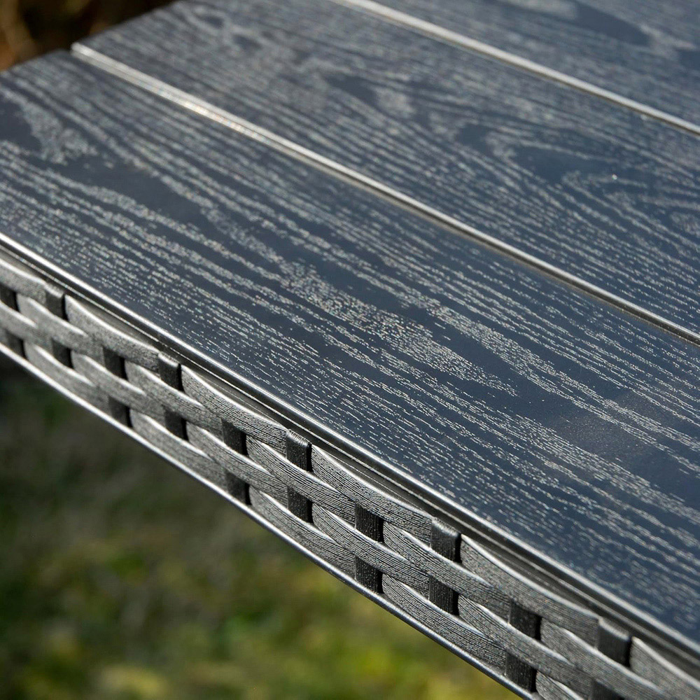 Garden Gear 4 Seater Rattan and Wood Effect Folding Plastic Dining Table Black Image 5