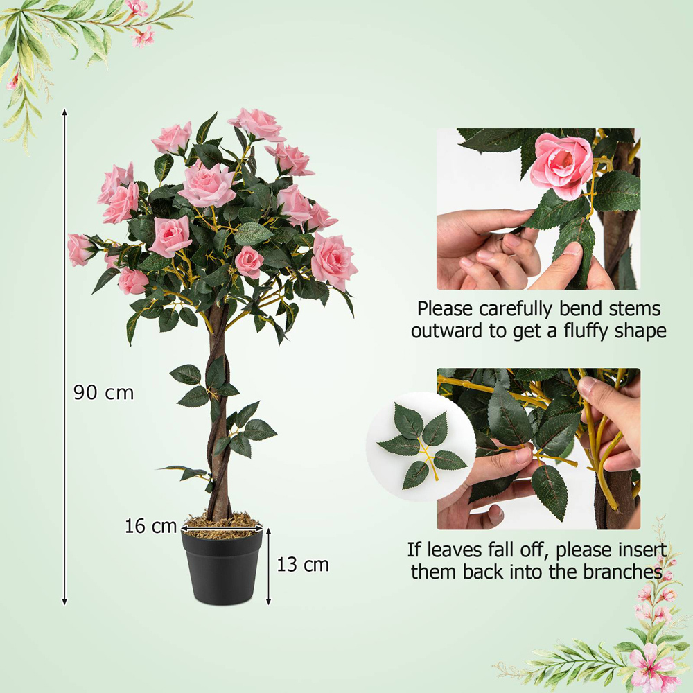 Costway Pine Rose Artificial Tree In Pot 3ft Image 9