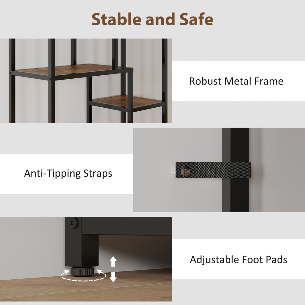 Portland 7 Shelf Rustic Brown and Black Industrial Bookcase Image 8