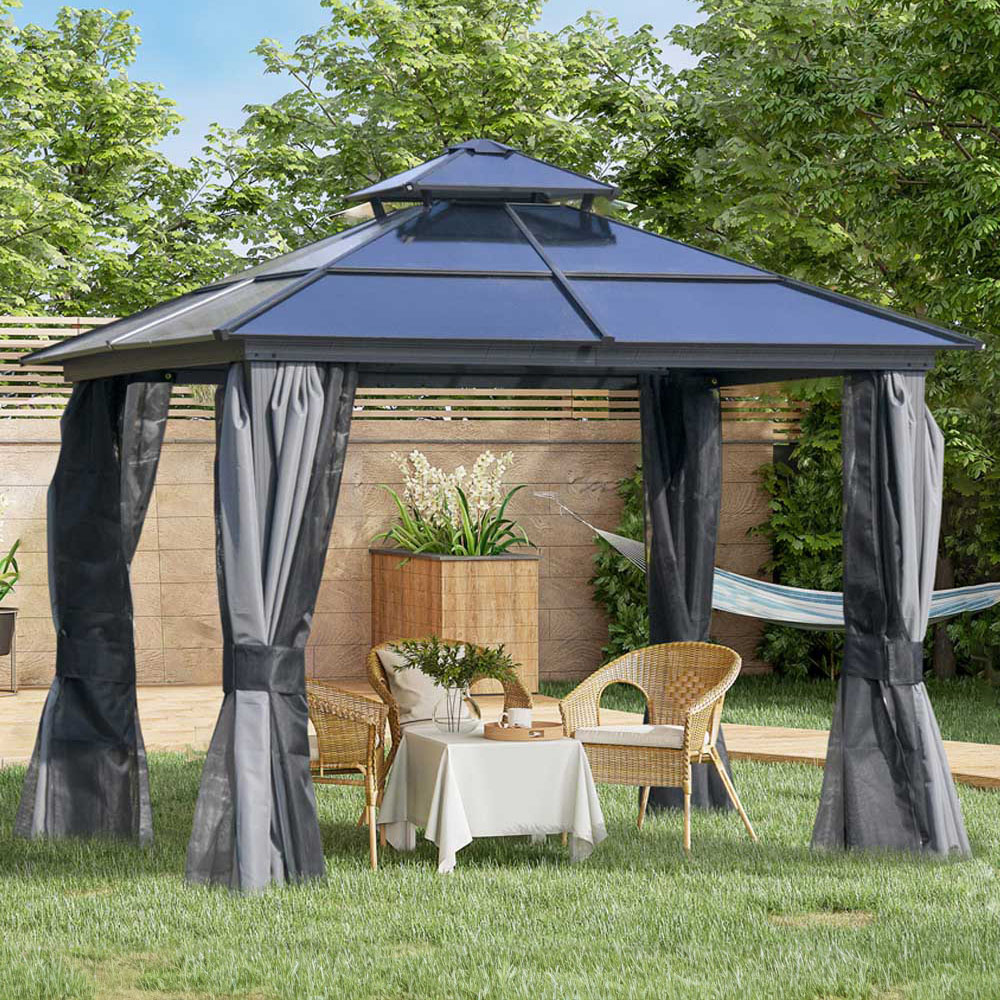 Outsunny 3 x 3m 2 Tier Roof Gazebo with Hardtop Image 1