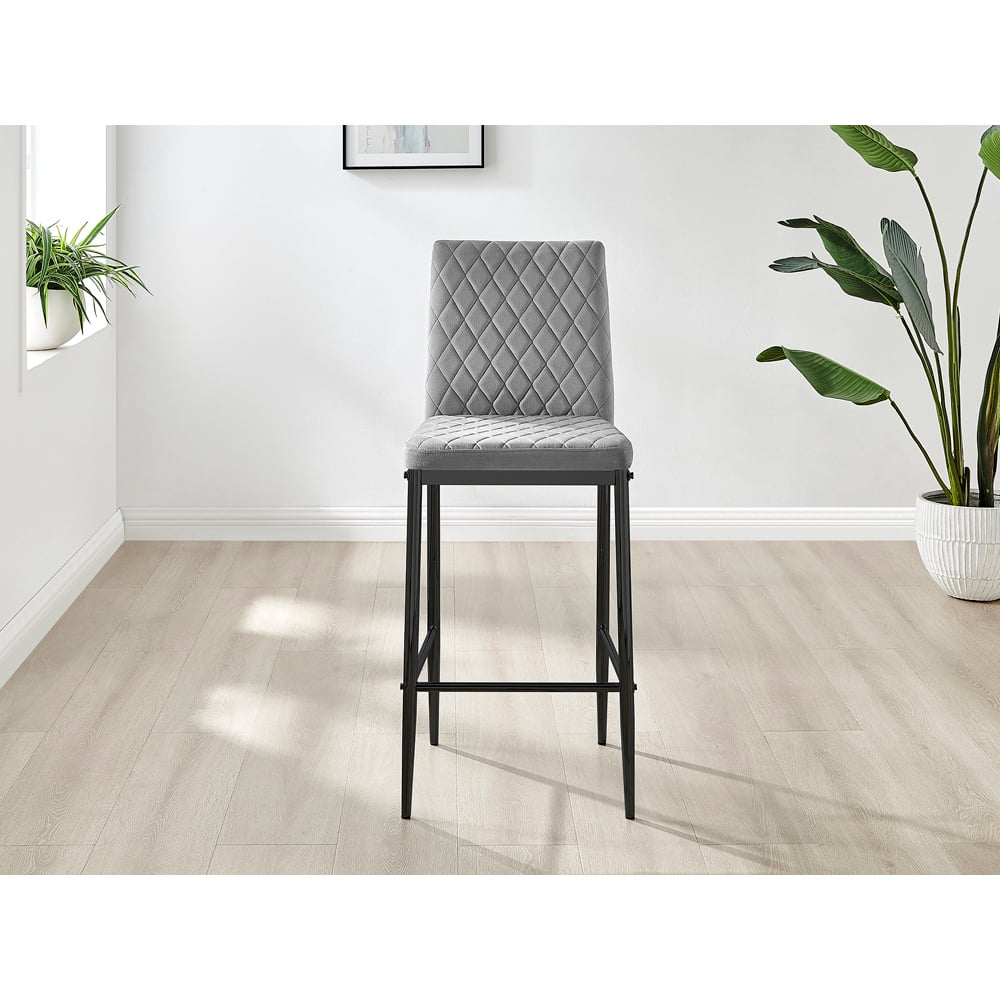 Furniturebox Modern Valera Grey and Black Velvet Bar Stool Set of 2 Image 3