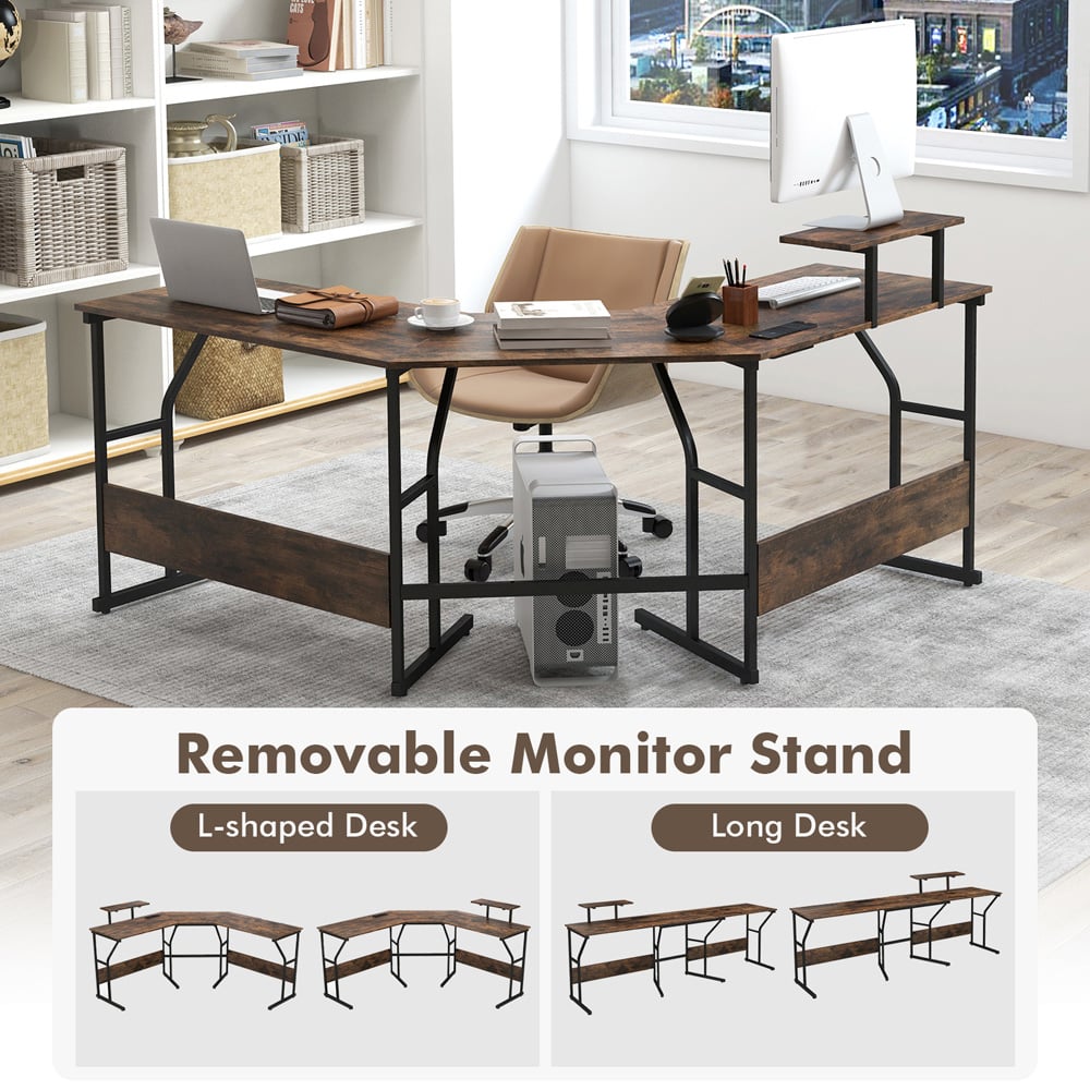Costway L Shaped Corner Computer Desk Rustic Brown Image 8