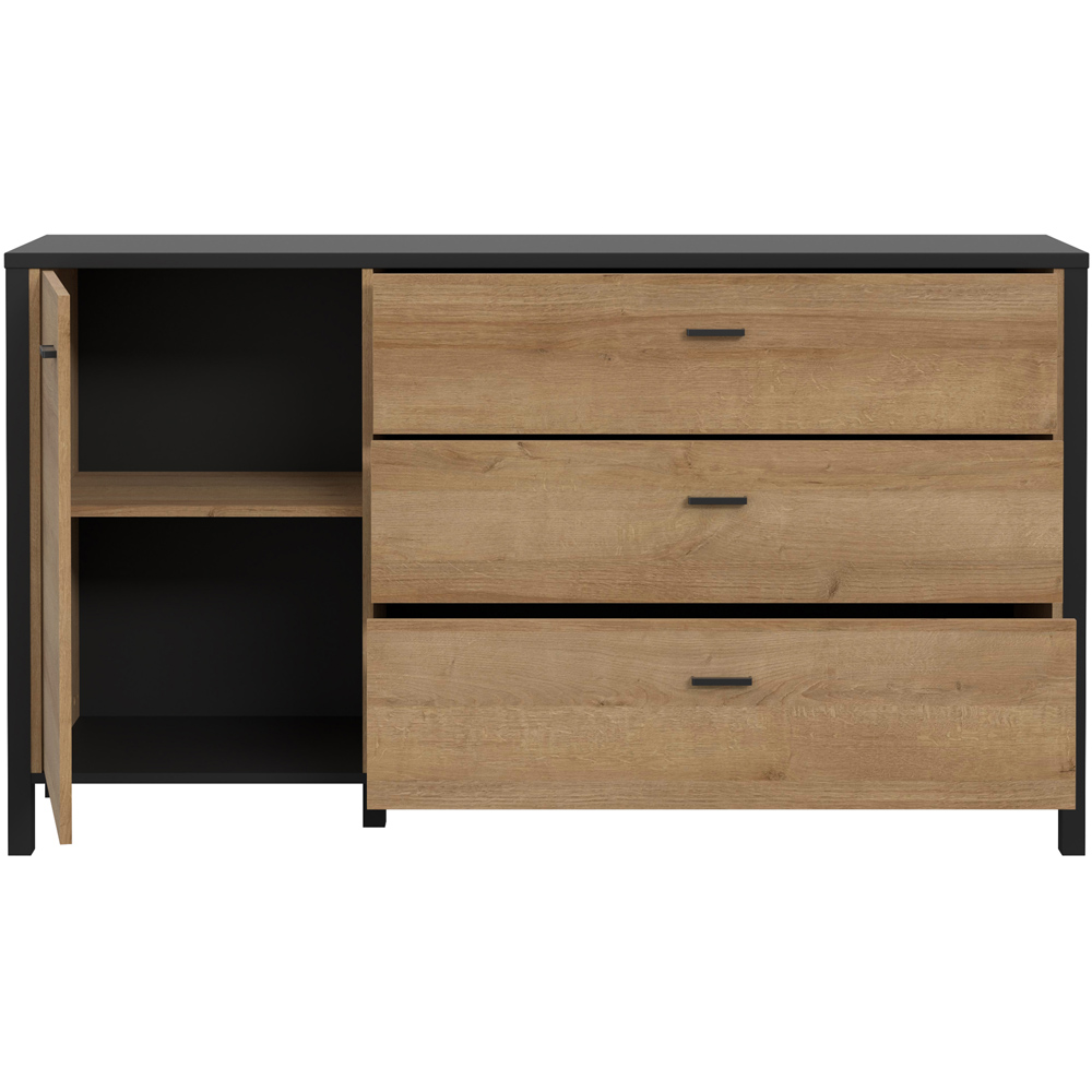 Florence High Rock Single Door 3 Drawer Matt Black and Riviera Oak Sideboard Image 5