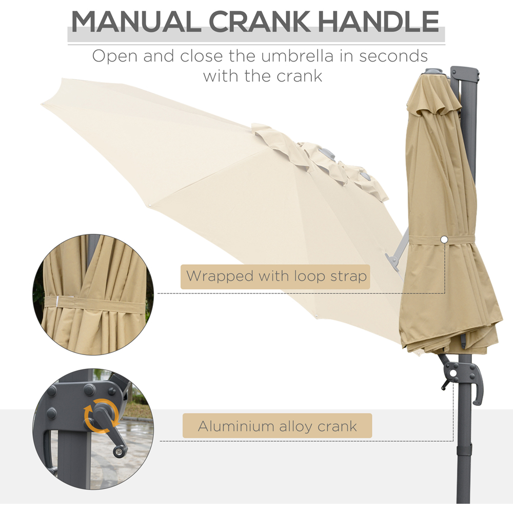 Outsunny Khaki Crank Handle Double Sided Parasol with Cross Base 4.5m Image 6