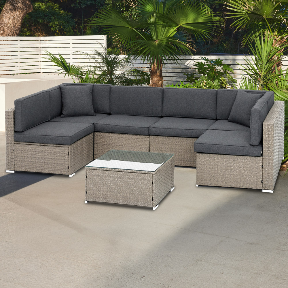 Home Detail Cantina 6 Seater Light Grey Sofa Set with Cover Image 1