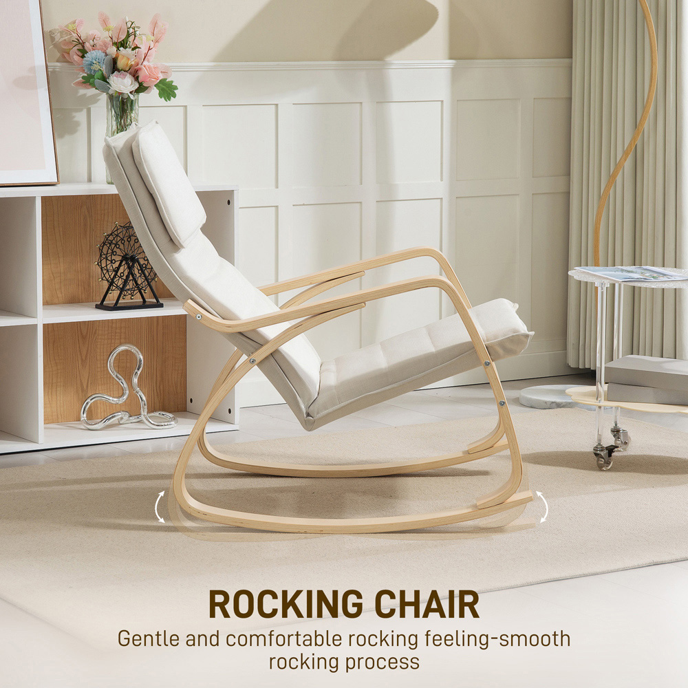 Portland Cream and White Rocking Chair with High Back Image 6