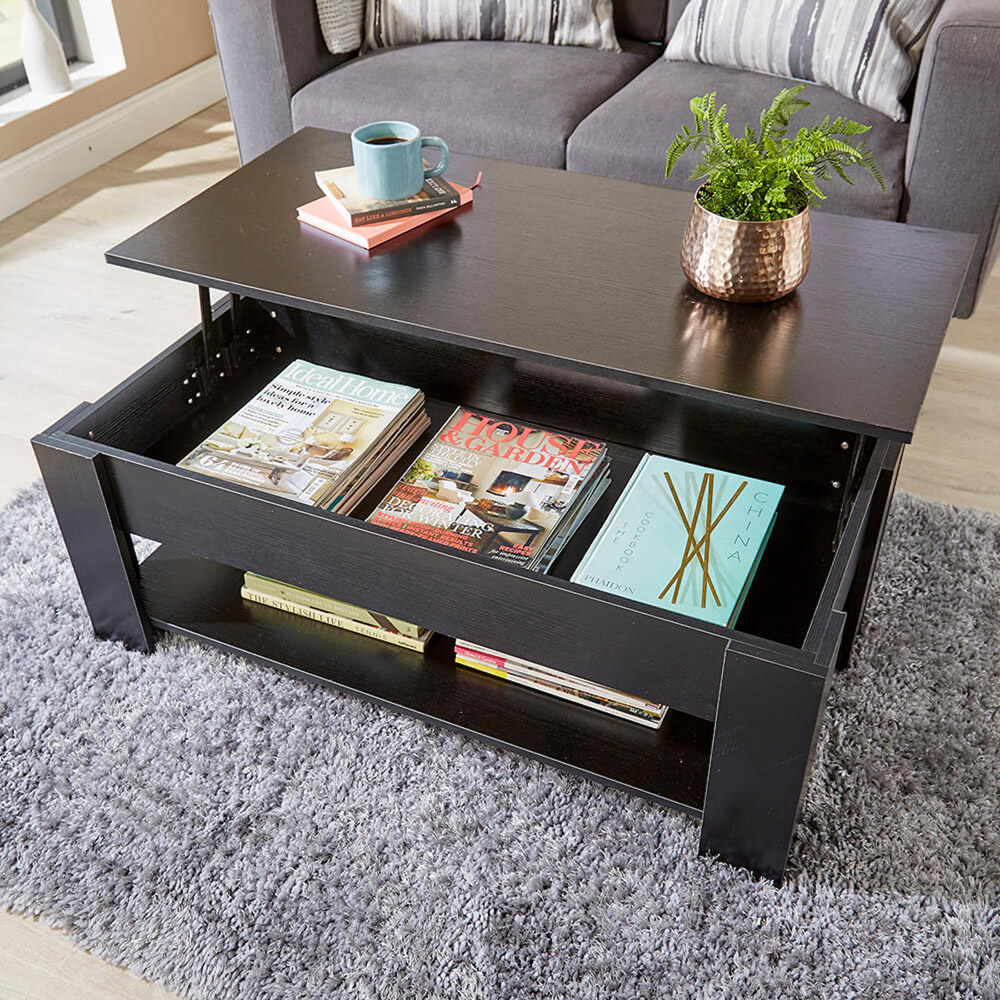 Home Source Orlando Single Shelf Black Lift Up Storage Coffee Table Image 4
