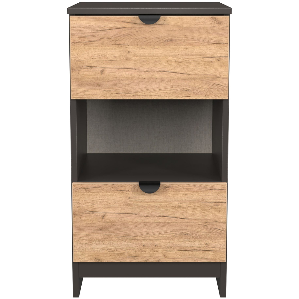 Crowndale Bora 2 Drawer Single Shelf Gold Oak and Graphite Bedside Cabinet Image 2