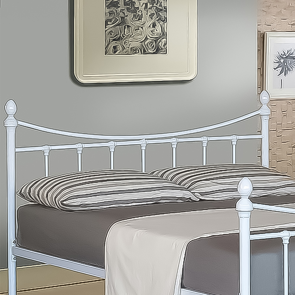 Brooklyn Small Double White Metal Bed with Finials Image 2