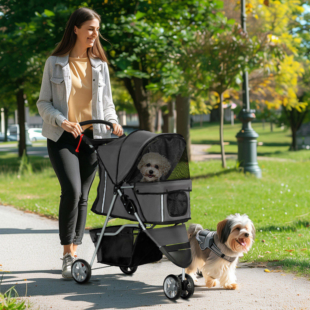 PawHut Dark Grey Pet Stroller with 3 Wheels Image 2