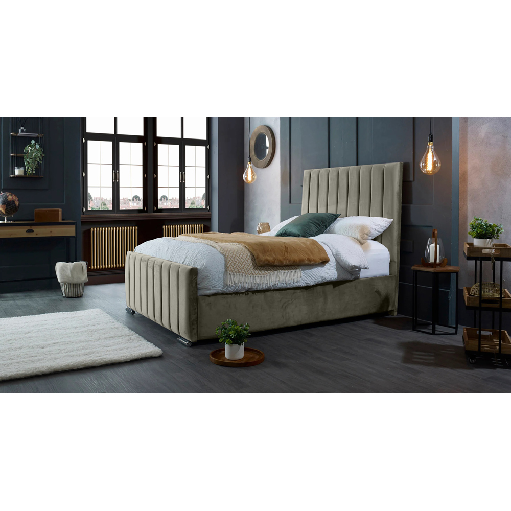 Eleganza Home Redding Double Grey Plush Velvet Bed Frame with Headboard Image 4