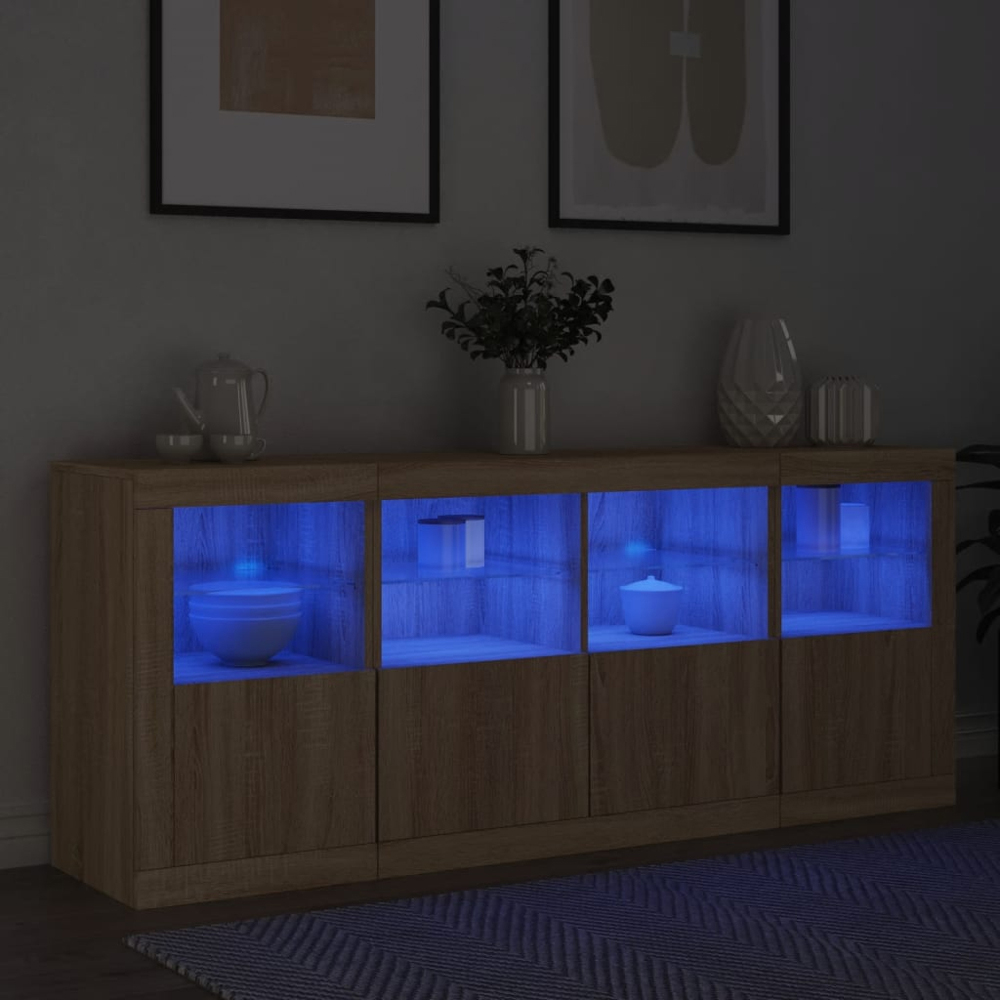 vidaXL 4 Door 8 Shelf Sonoma Oak Sideboard with LED Lights Image 4