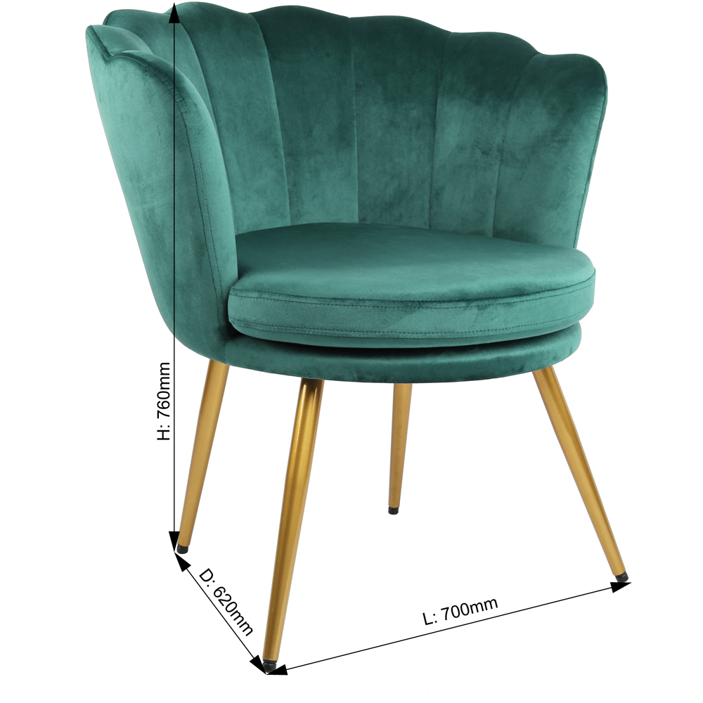 Flora Petal Back Accent Tub Chair Velvet Upholstery - Green Image 7