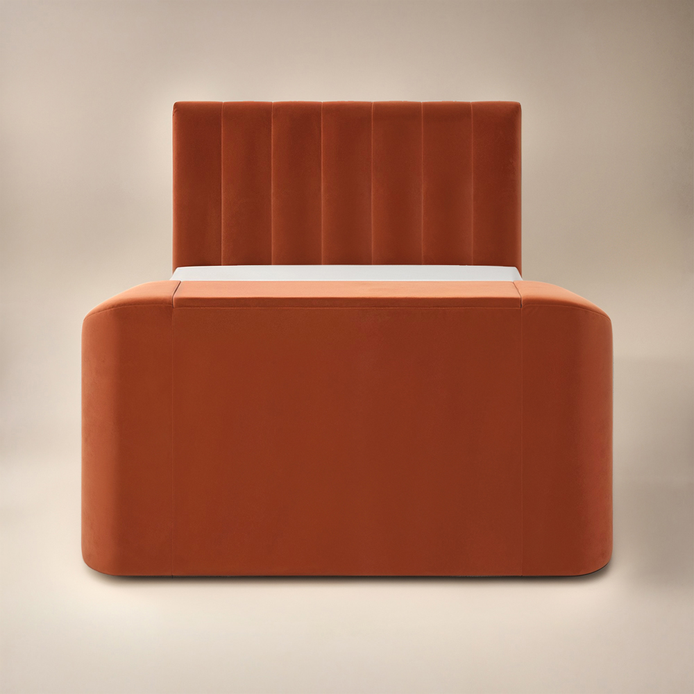 Flair Megane King Size Burnt Orange Velvet Side Lift TV Ottoman Bed Image 3