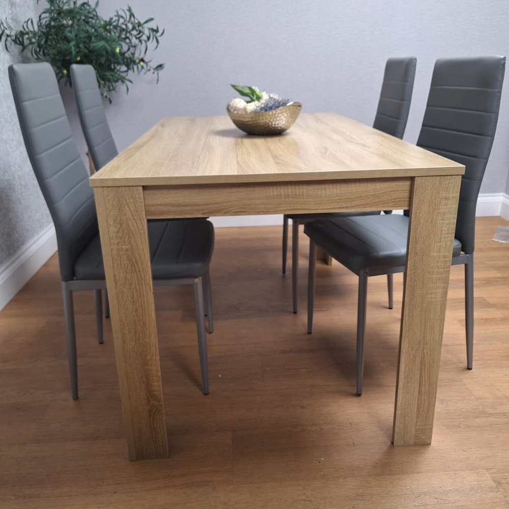 Kosy Koala 4 Seater Leather Dining Table Set Oak Effect and Grey Image 4