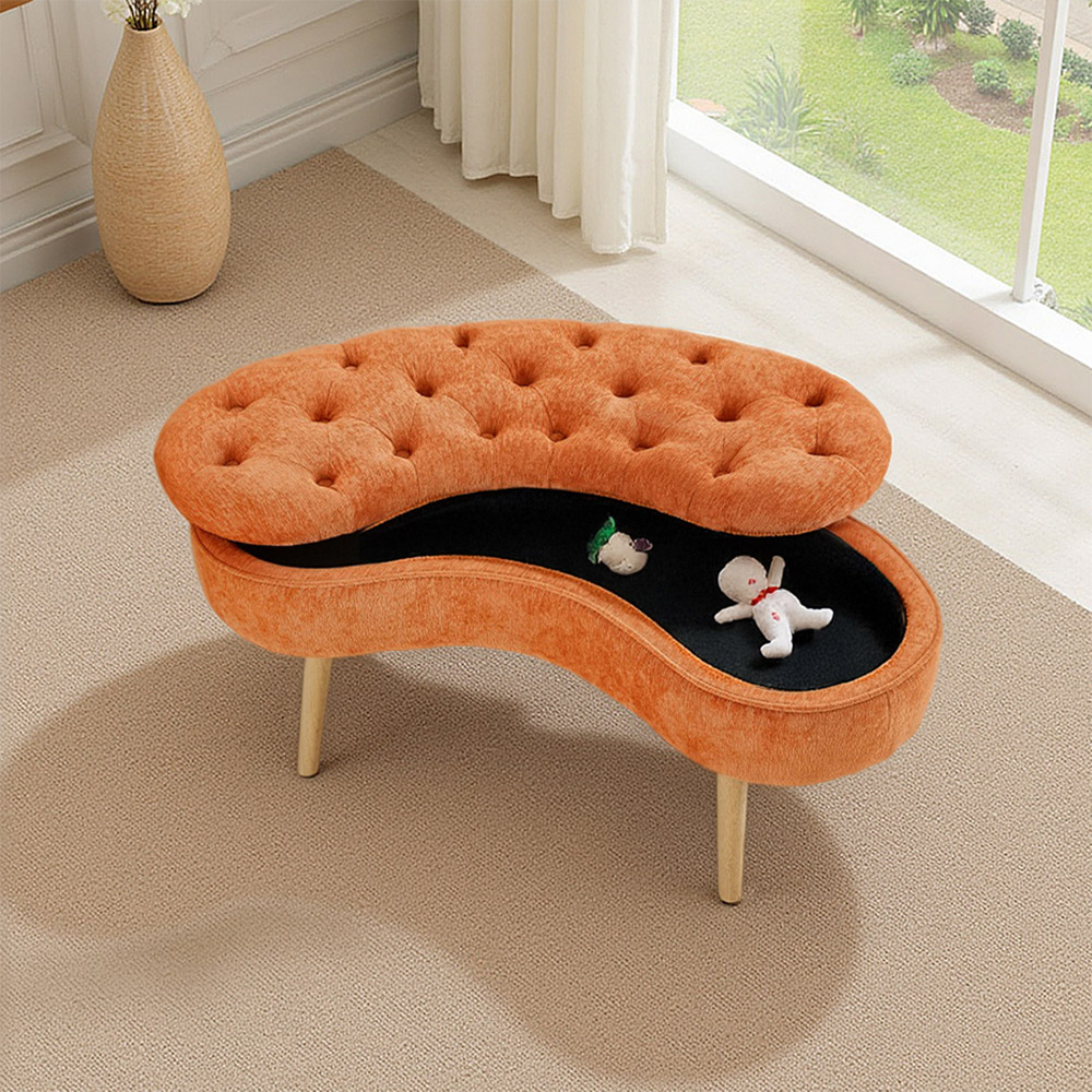 Living and Home Orange Fabric Button Tufted Storage Bench with Removable Lid Image 8