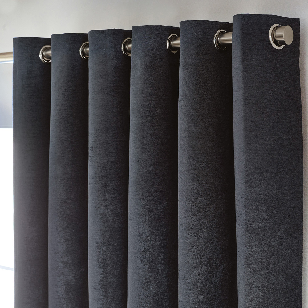Alan Symonds Charcoal Chenille Blackout Ring Top Eyelet Curtains 117 x 137cm Image 2