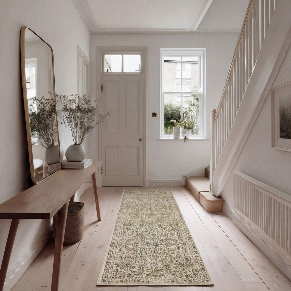 Kukoon Oscar Isadora Sage Green Flat Vintage Rug 60 x 240cm Image 2