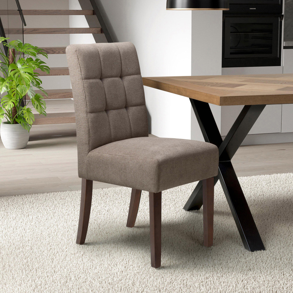 Portland Harlow Light Brown Flax Walnut Legs Waffle Back Dining Chair Image 7