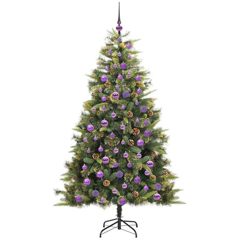 vidaXL Pre-Lit Lilac Baubles and Pinecones Green Artificial Christmas Tree 6ft Image 4
