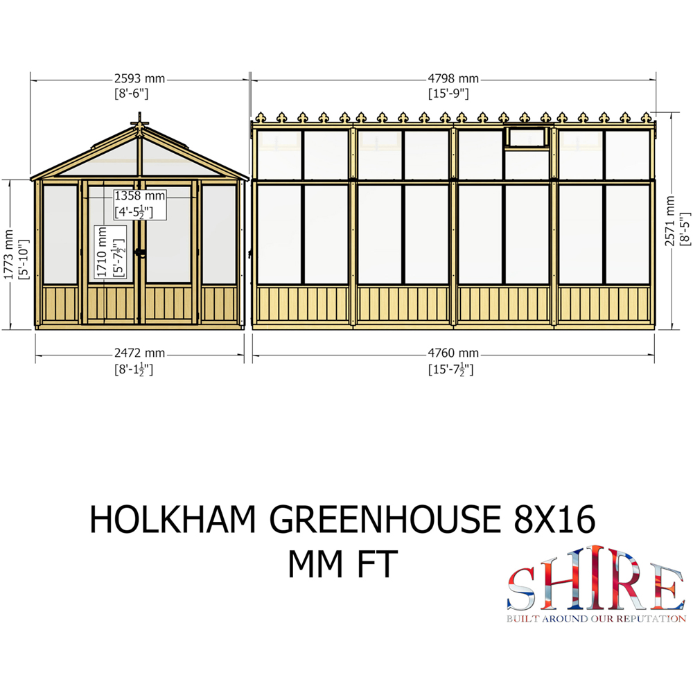Shire Holkham 8 x 16ft Glazed Toughened Glass Greenhouse Image 9