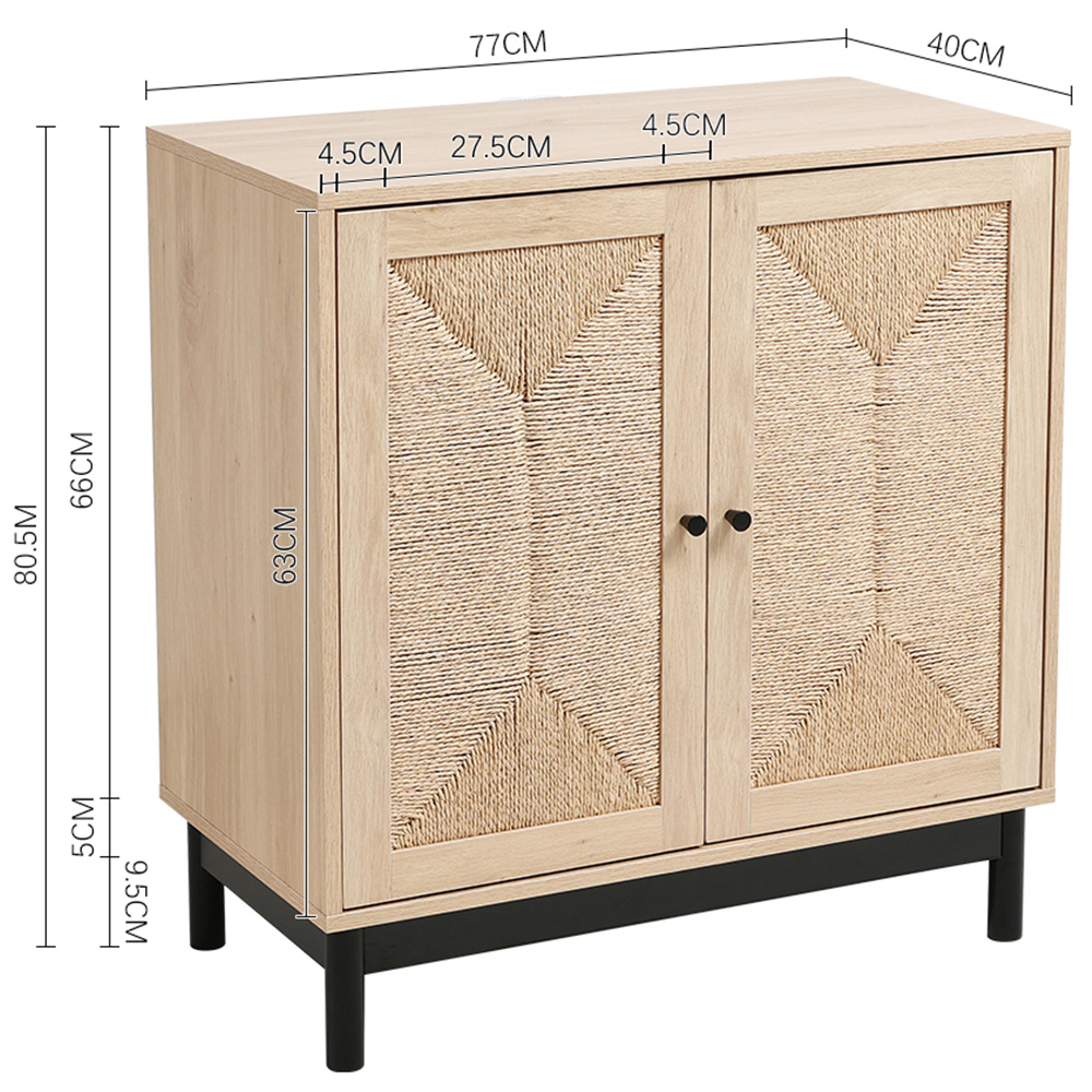 Living and Home 2 Woven Door Rustic Wooden Sideboard Image 9