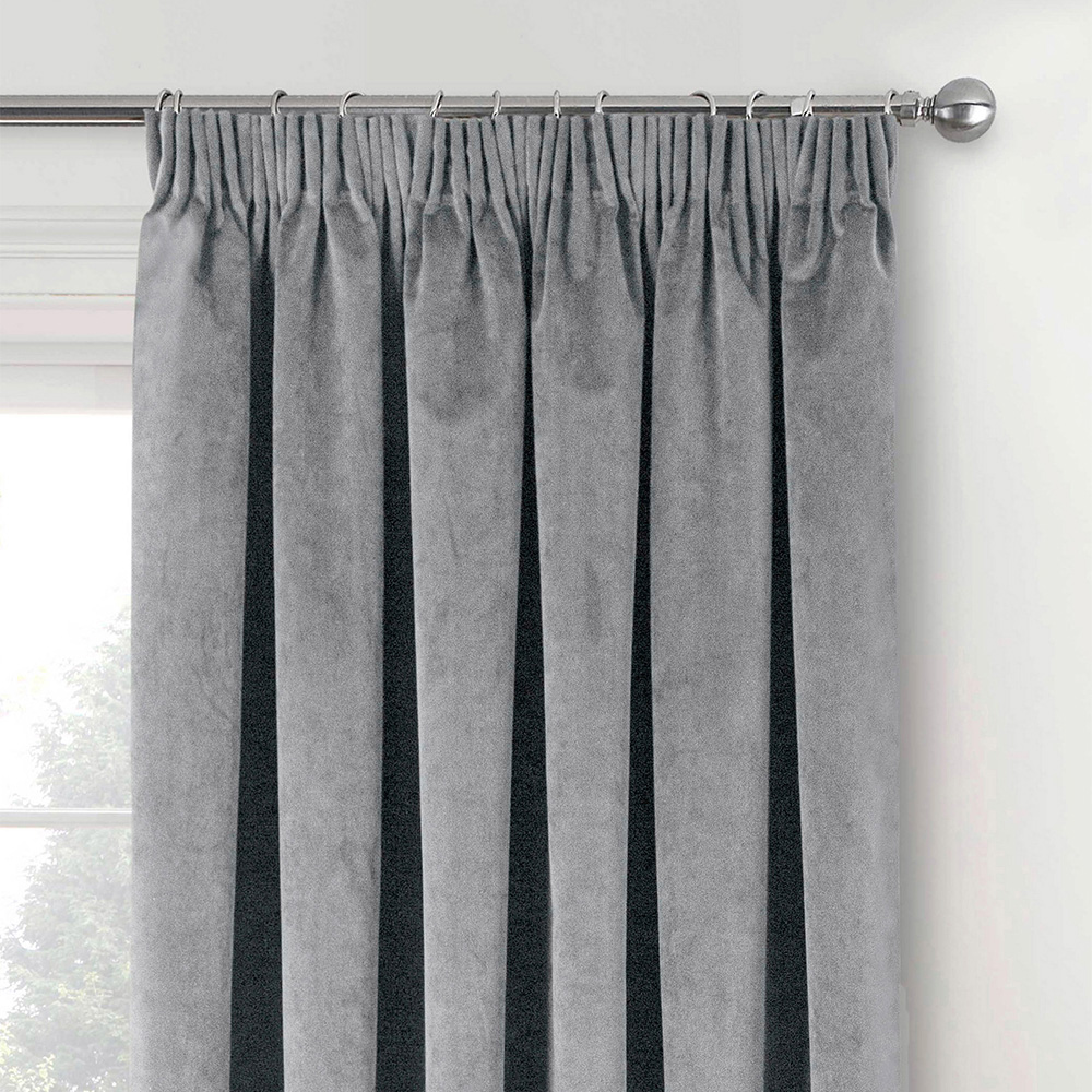 Enhanced Living Oxford Grey Thermal Blackout Pencil Pleat Velvet Curtains 168 x 137cm Image 2